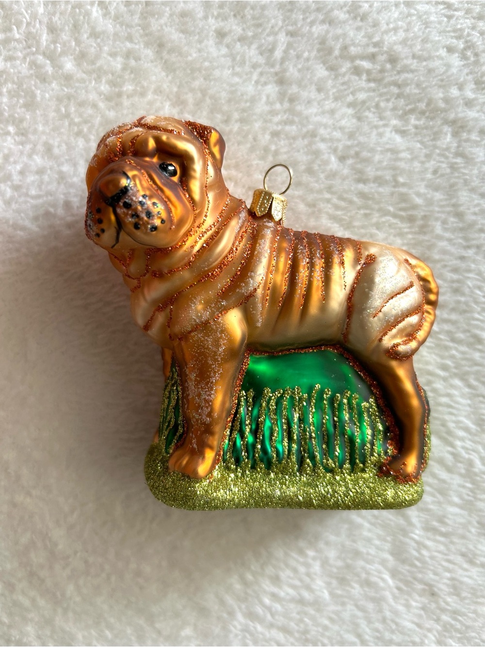 Shar Pei Dog Christmas Tree Ornament European Blown Glass Decoration